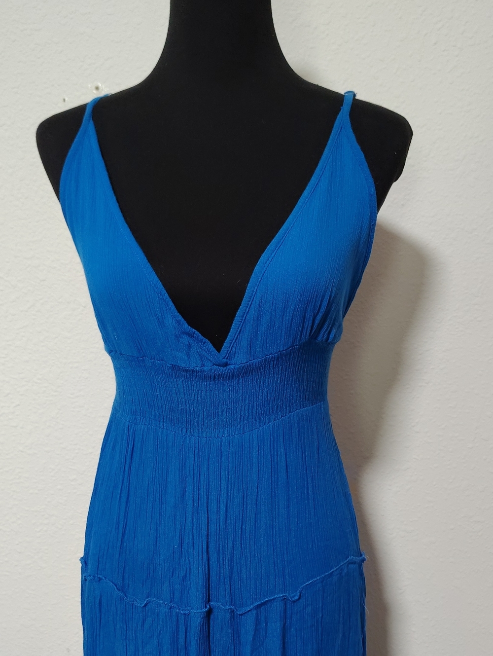 Boho Me Halter Babydoll Tiered Maxi Dress Size M Beachy Bohemian Cobalt Blue - Picture 4 of 15